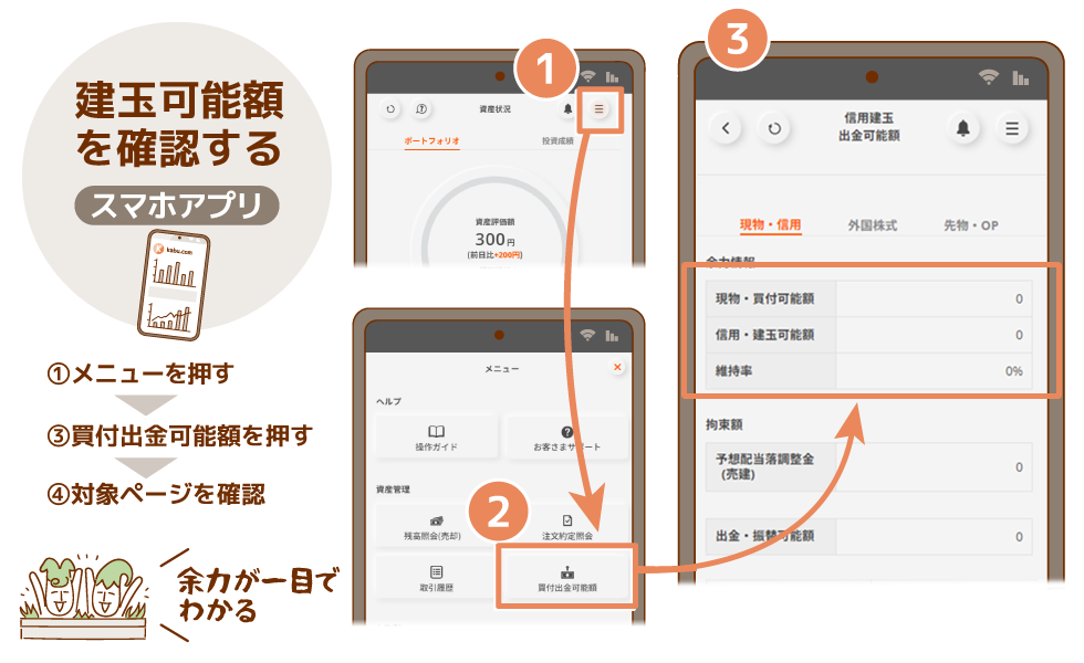 建玉可能額の確認方法 スマホアプリ